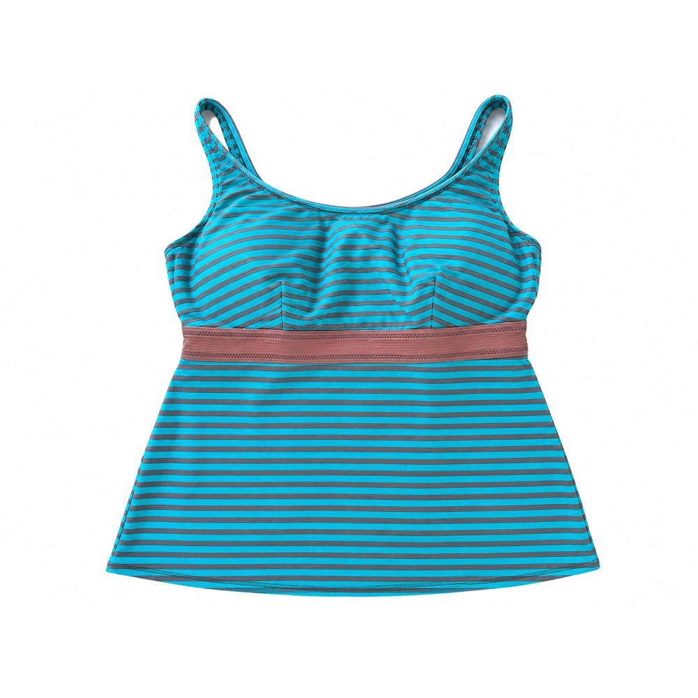 Vintage Lands' End Tankini Swim Top Women's 12 Aqua Stripe‎ Built-In Bra 462765